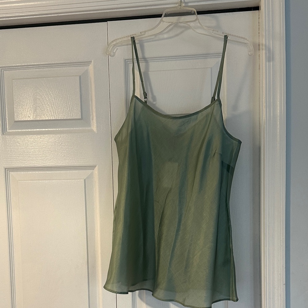 Peruvian Connection Olive Green Silk-Blend Spaghetti Strap Camisole